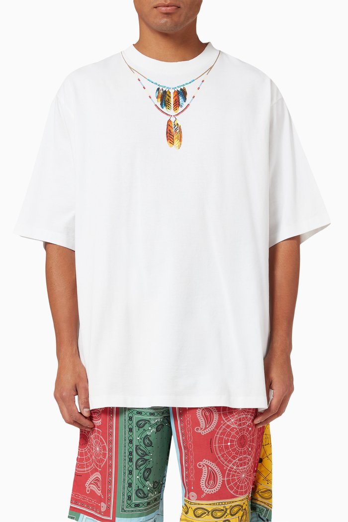 Feathers Necklace T-shirt in Cotton Jersey, White
