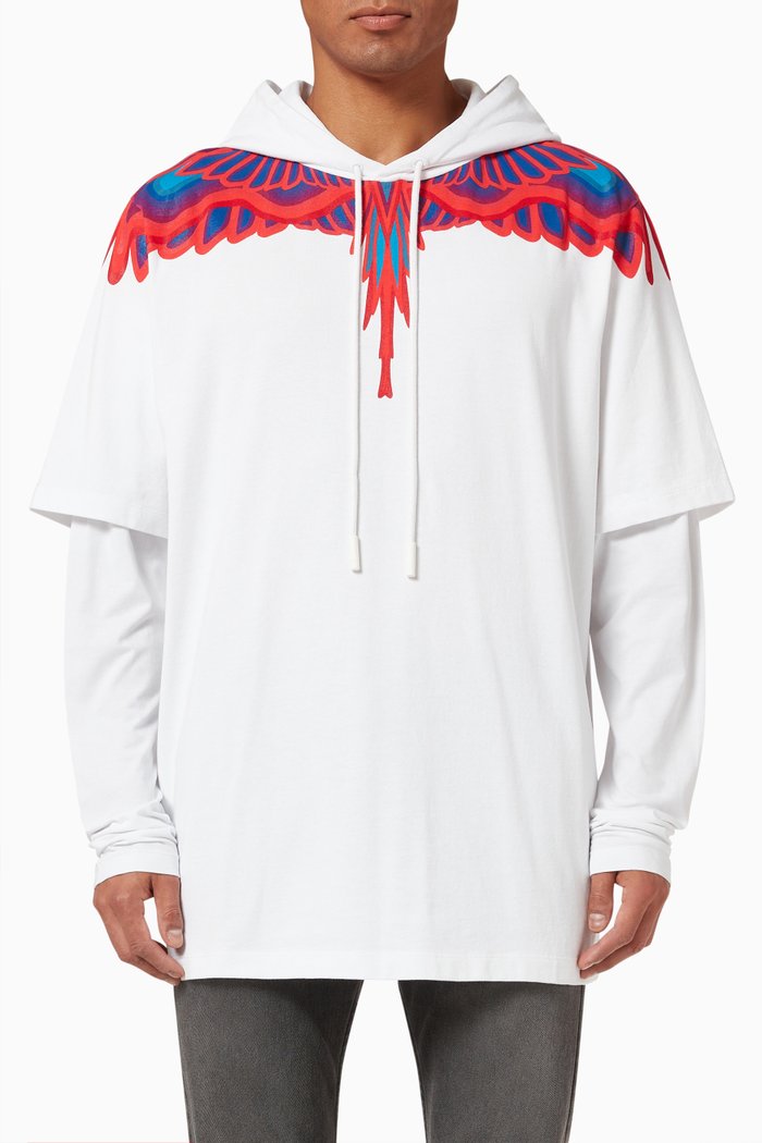 

Curved Wings Hooded T-shirt in Cotton Terry, White