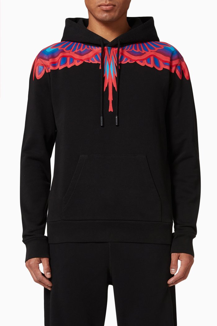 

Curved Wings Hoodie in Cotton Terry, Black