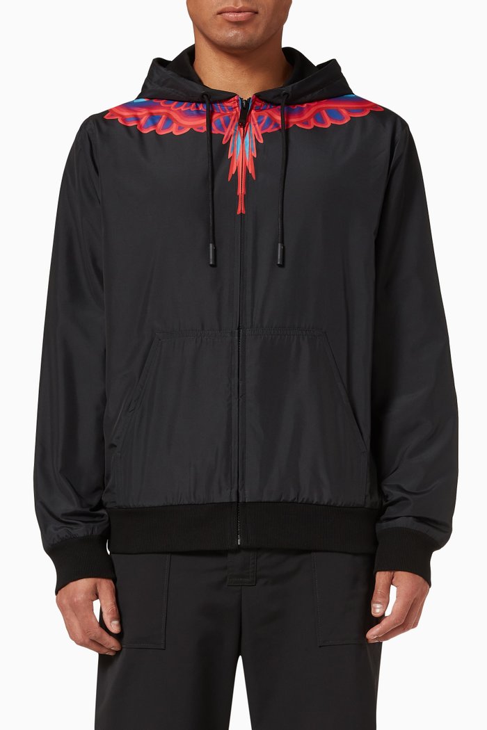 

Curved Wings Hooded Windbreaker in Technical Fabric, Black