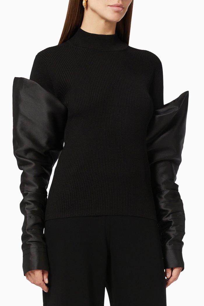 

Couture Sleeves Turtleneck in Silk, Black
