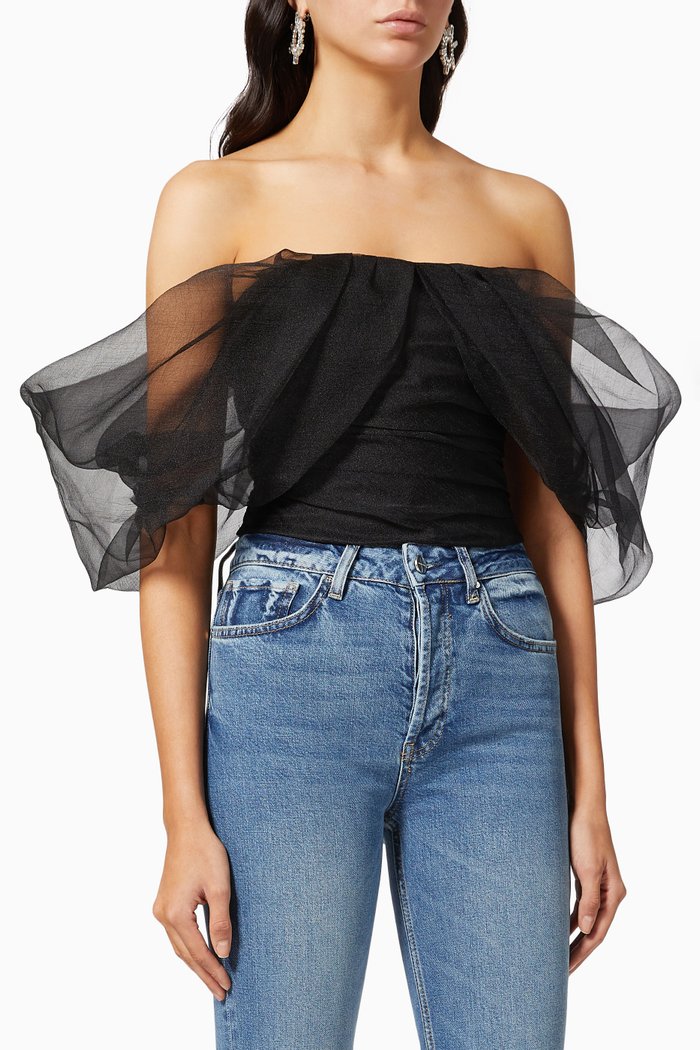 

Renaissance Off-shoulder Top in Tulle, Black