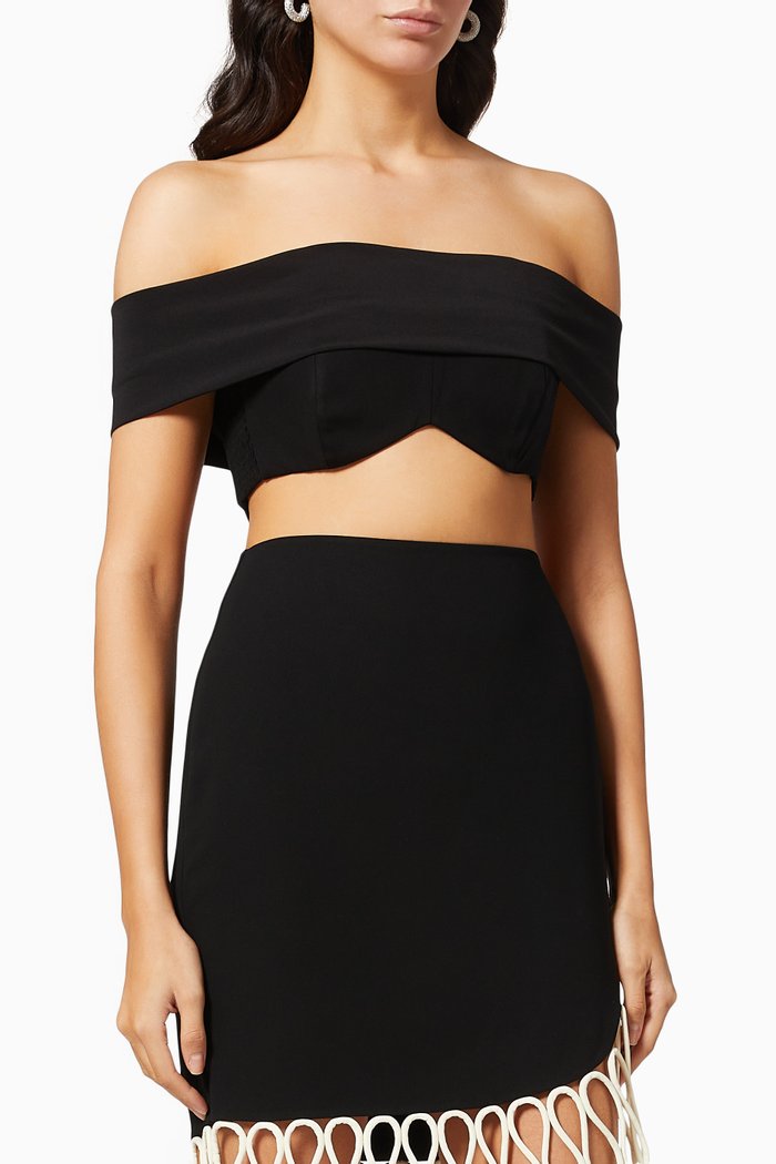 

Empire Gown Crop Top in Crepe, Black