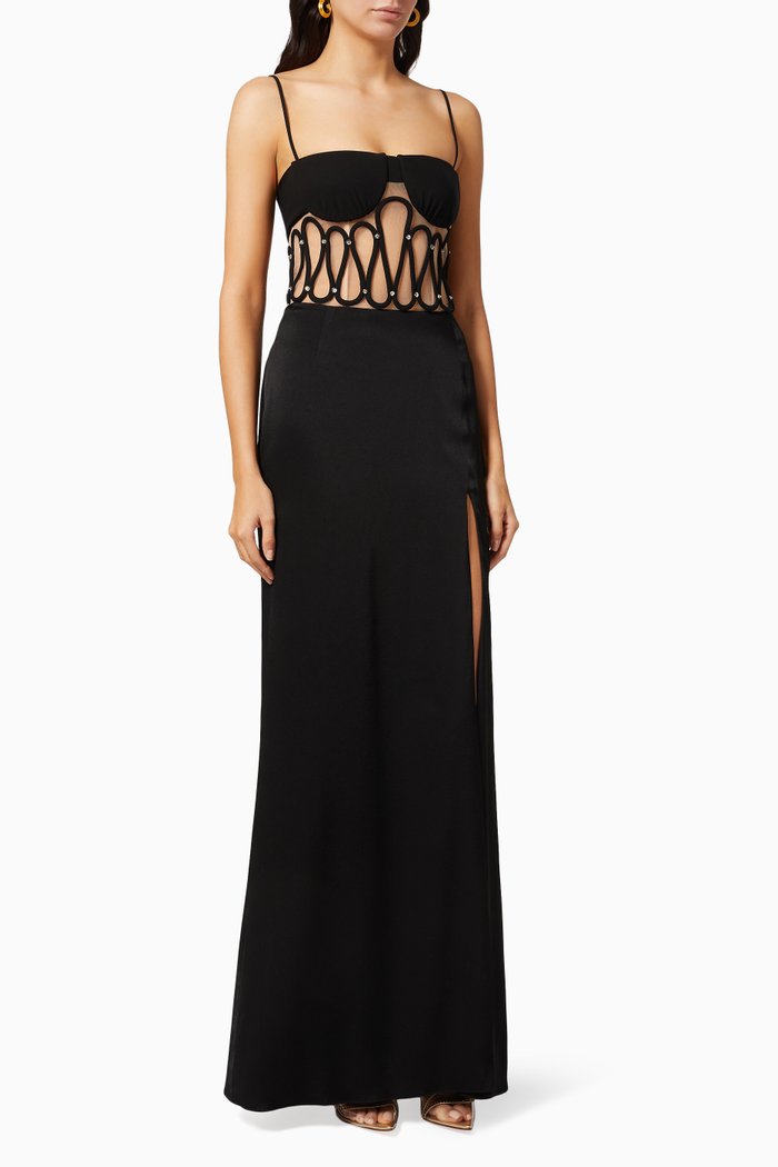 

Squiggly Maxi Dress in Polyester, Black