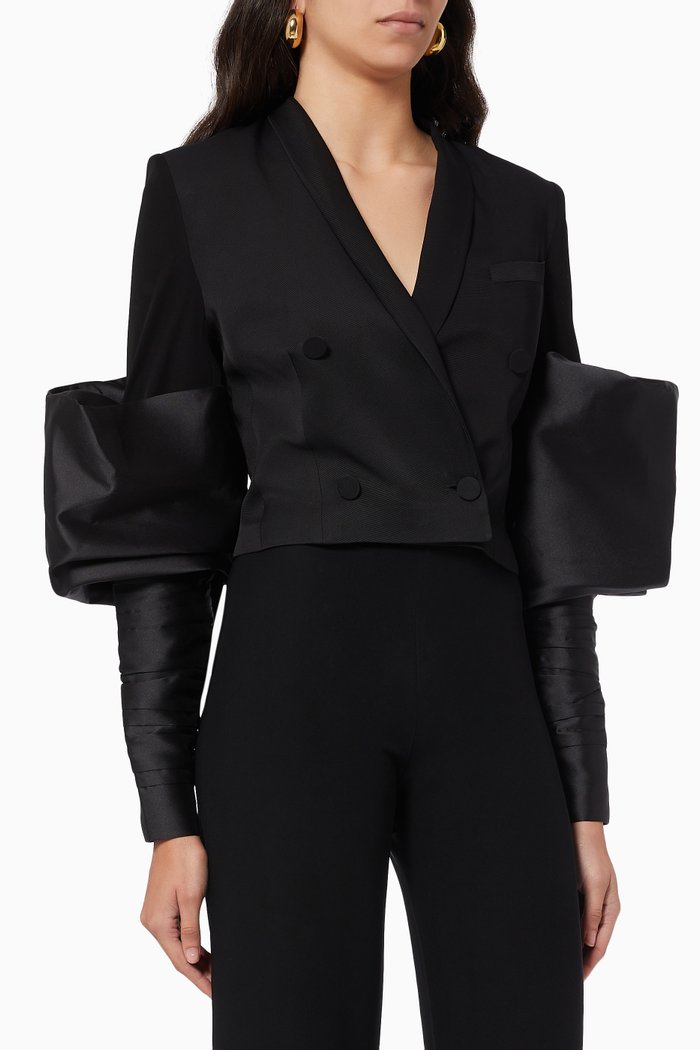 

Cropped Tuxedo Jacket, Black