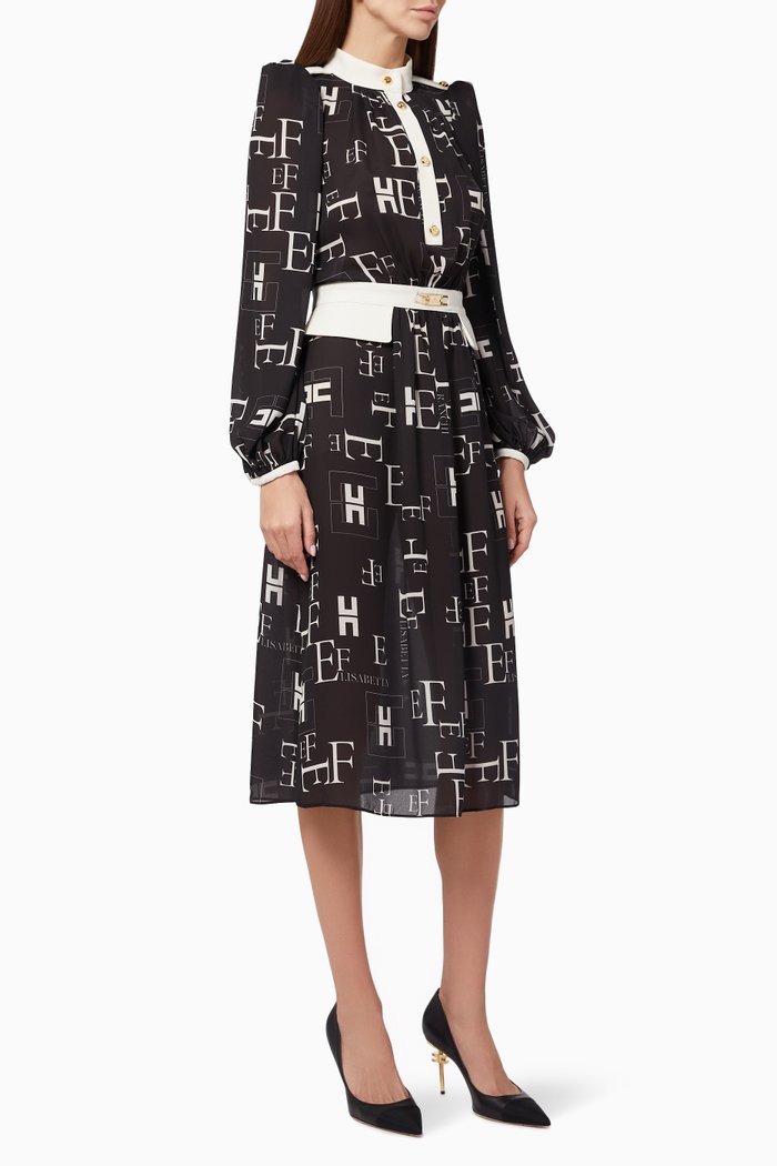

Shirt Dress in Lettering Print Georgette, Black