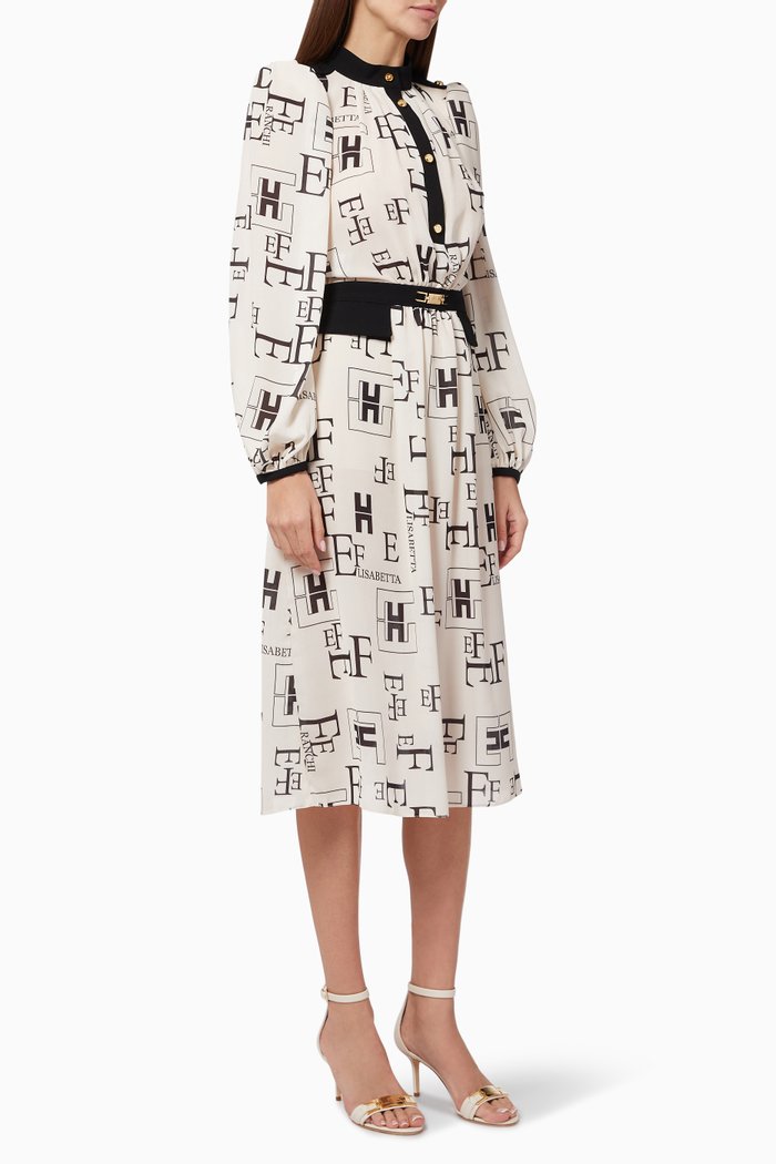 

Shirt Dress in Lettering Print Georgette, Neutral