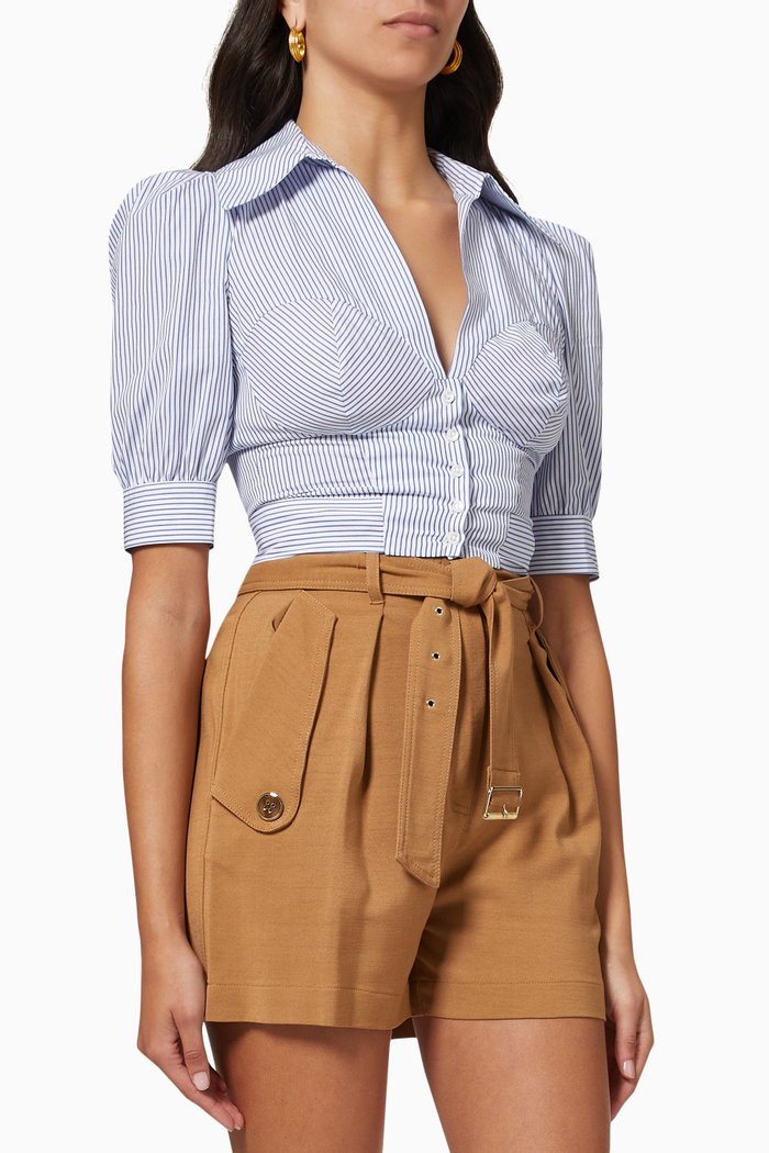 Shirting Crop Bustier Blouse in Striped Cotton, Blue