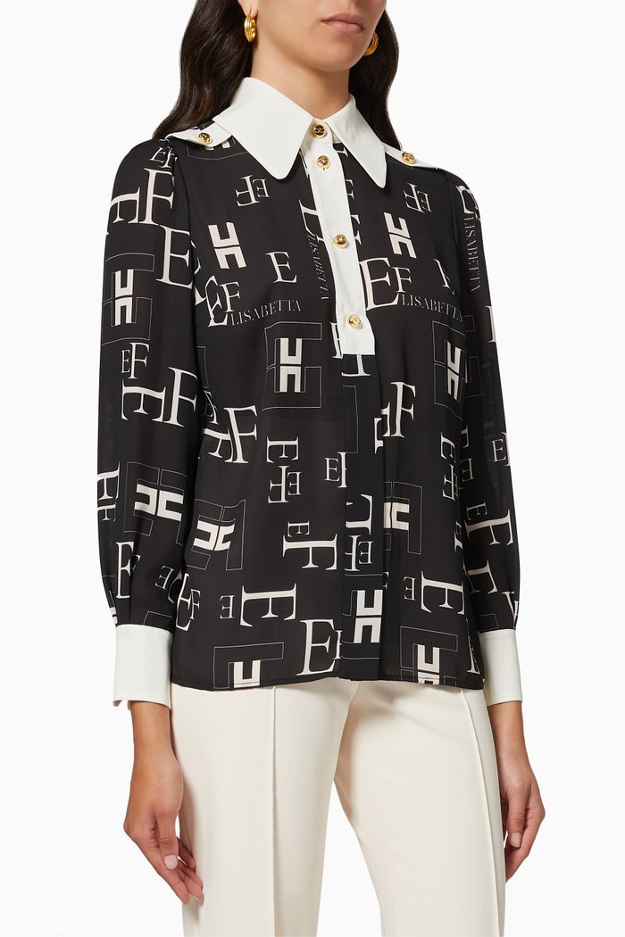 

Blouse in Lettering Print Georgette, Black