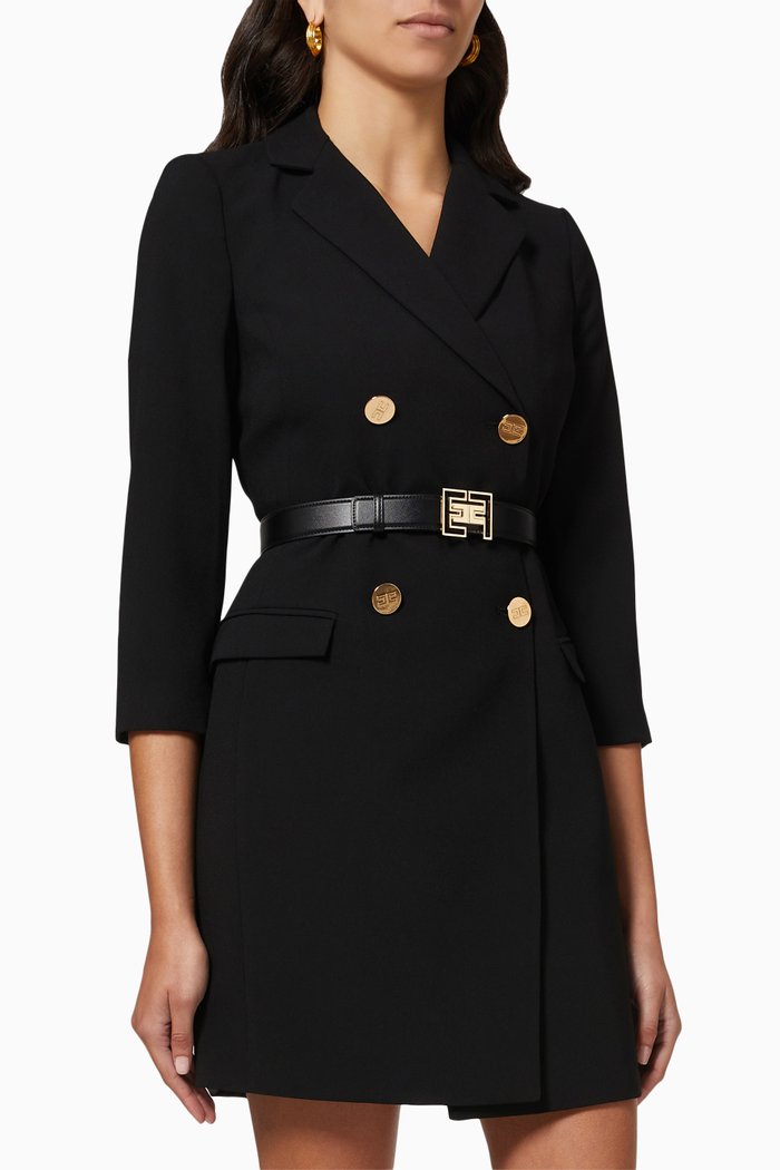 

Coat Dress with Belt in Crêpe, Black