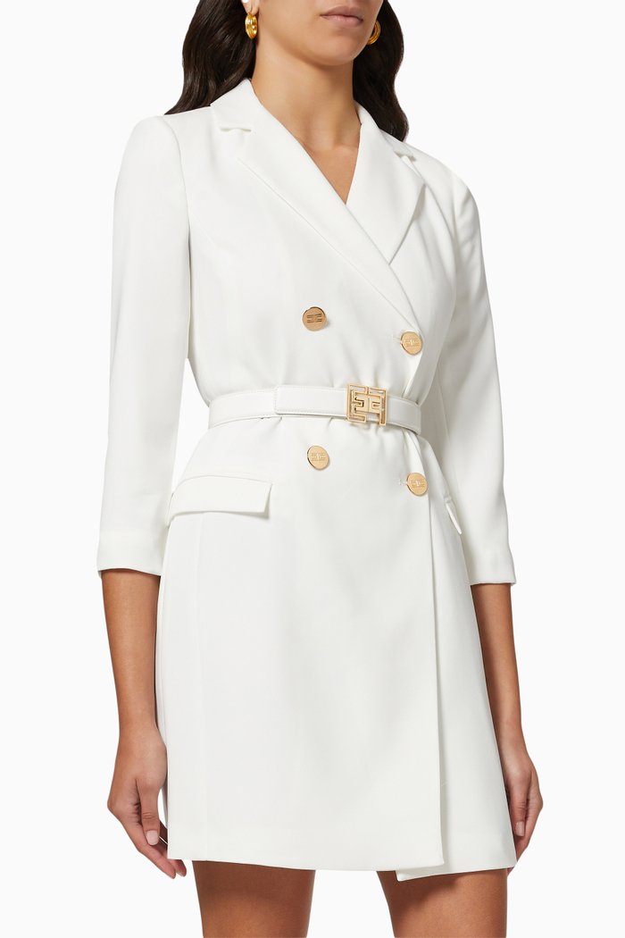 

Coat Dress with Belt in Crêpe, White
