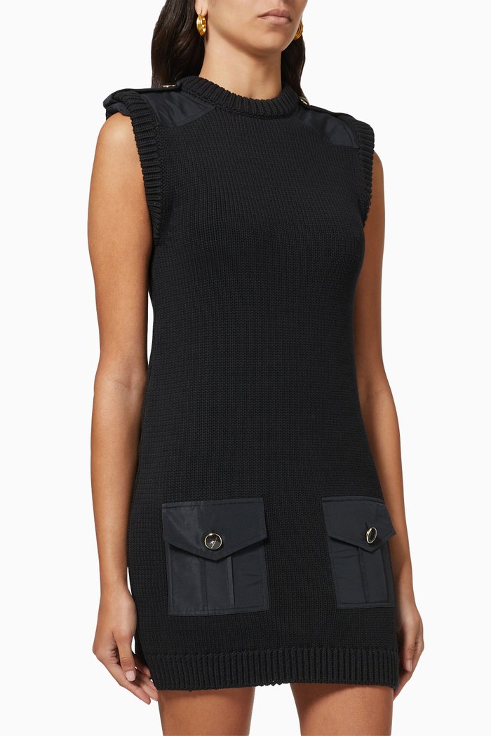 

Sleeveless Mini Dress in Cotton-blend Knit, Black