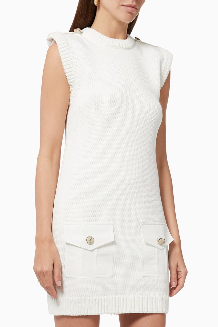 

Sleeveless Mini Dress in Cotton-blend Knit, White