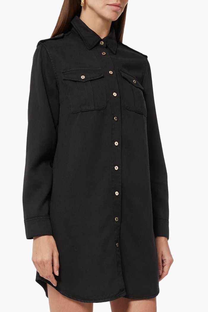 

Safari Shirt Dress in Lyocell Twill, Black
