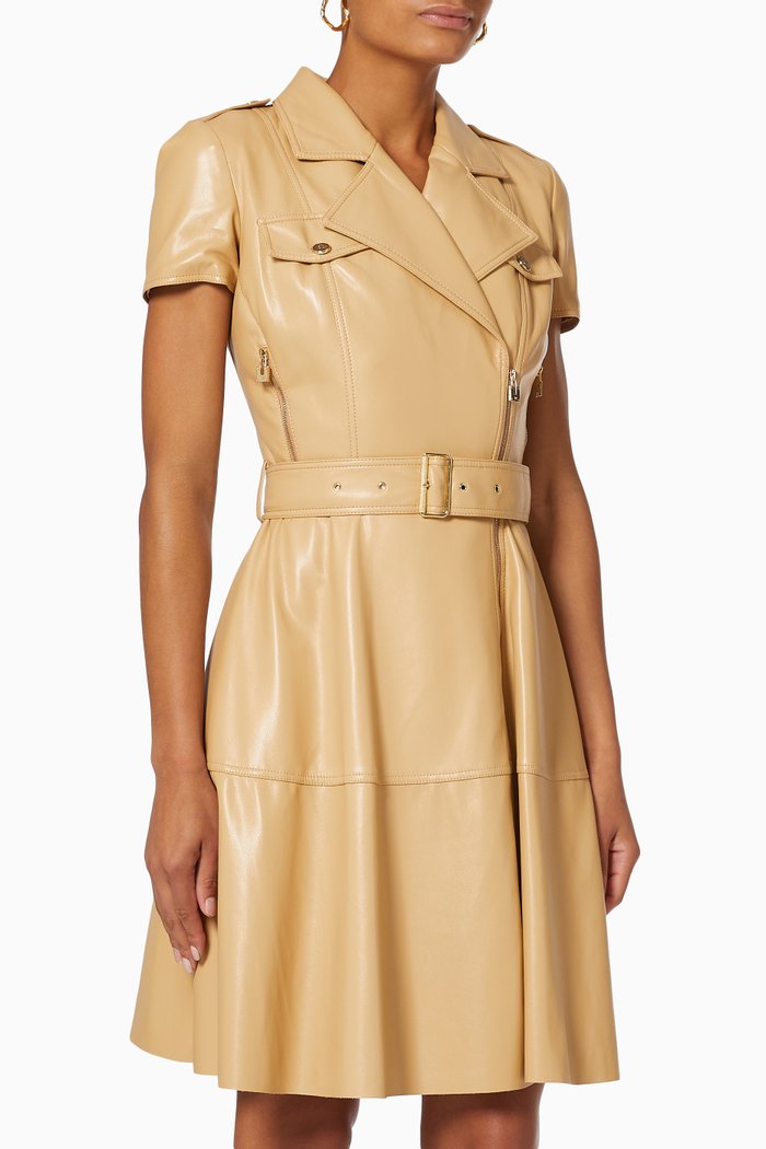 

Biker Short Dress in Faux Leather, Brown
