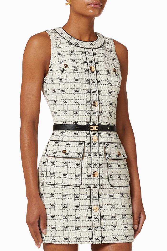 

Sleeveless Mini Dress in Cotton-blend Logo Jacquard, Neutral