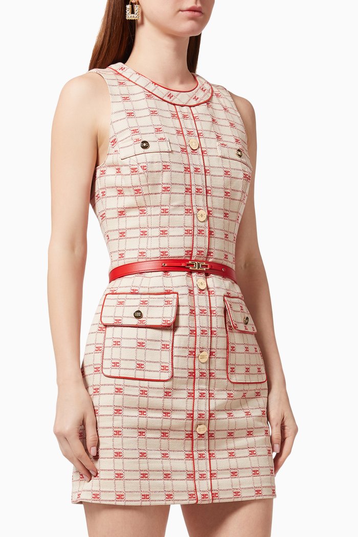 

Sleeveless Mini Dress in Cotton-blend Logo Jacquard, Red