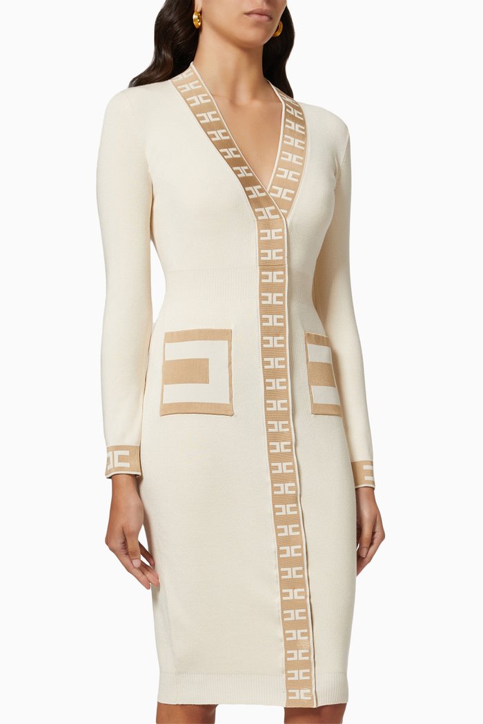 

Jacquard Logo Cardigan Dress in Viscose Knit, Neutral