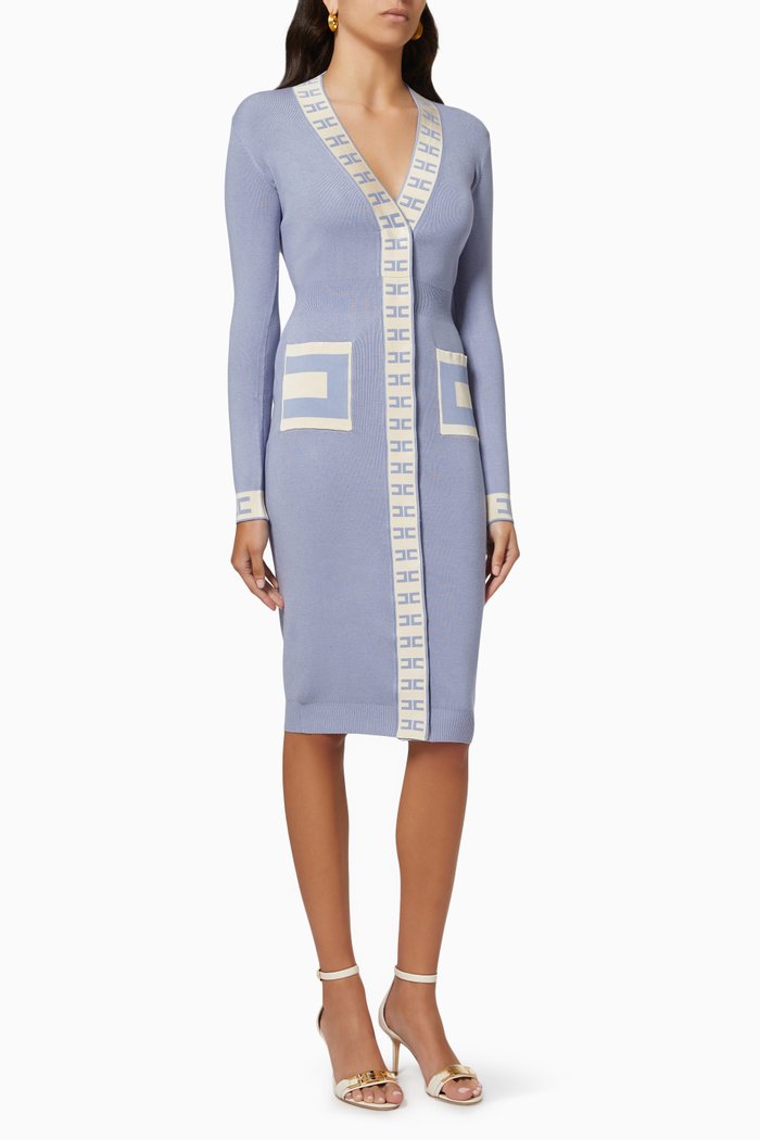 

Jacquard Logo Cardigan Dress in Viscose Knit, Purple