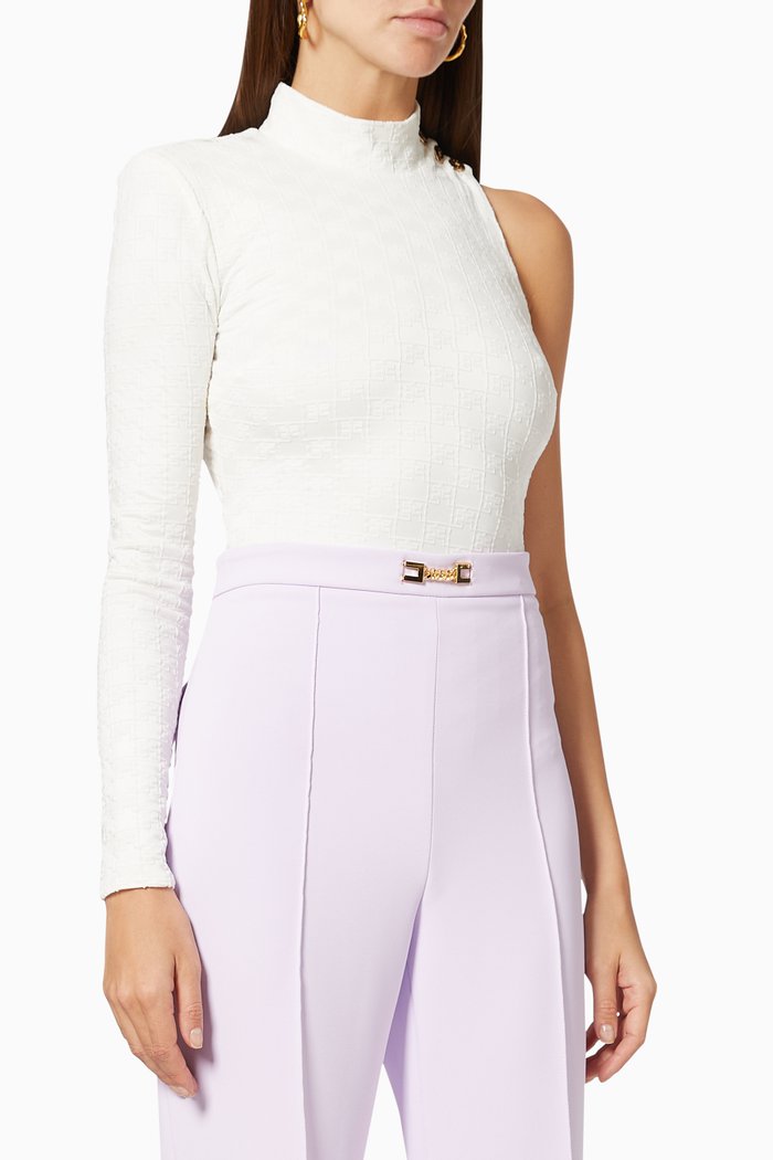 

One-sleeve Bodysuit in Flocked Viscose Jersey, White