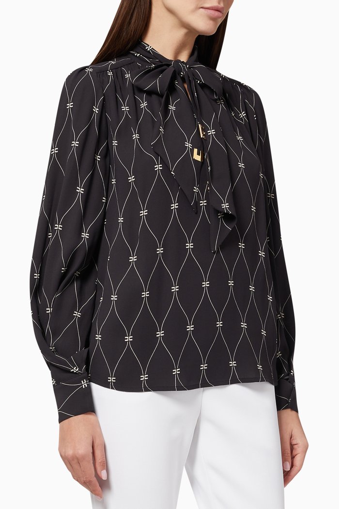 

Printed Blouse in Georgette, Black