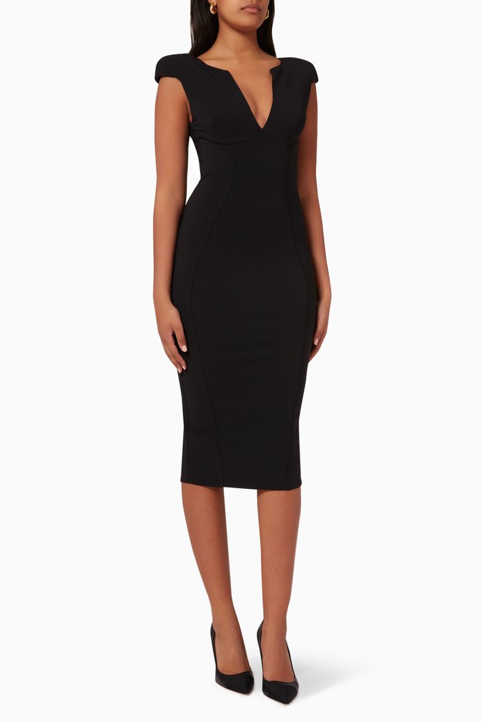 

V-neck Pencil Dress in Crepe, Black