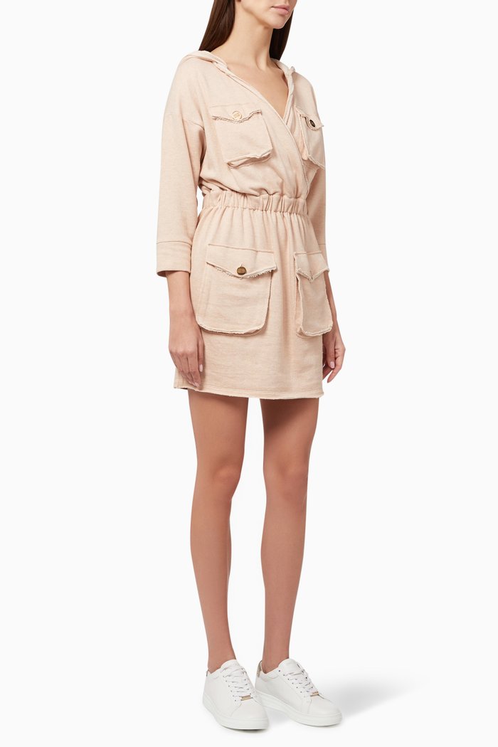 

Hooded Sweatshirt Dress in Cotton Fleece, Brown