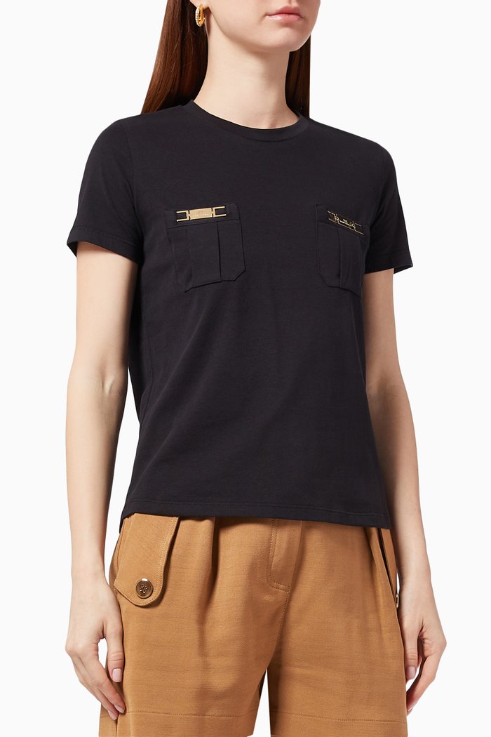 

Logo Pockets T-shirt in Cotton Jersey, Black
