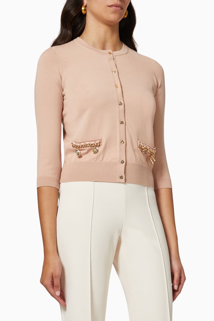 

Crewneck Cardigan in Viscose Rib-knit, Brown