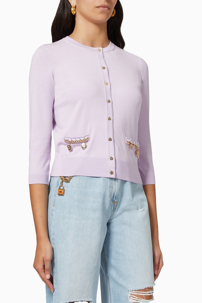 

Crewneck Cardigan in Viscose Rib-knit, Purple