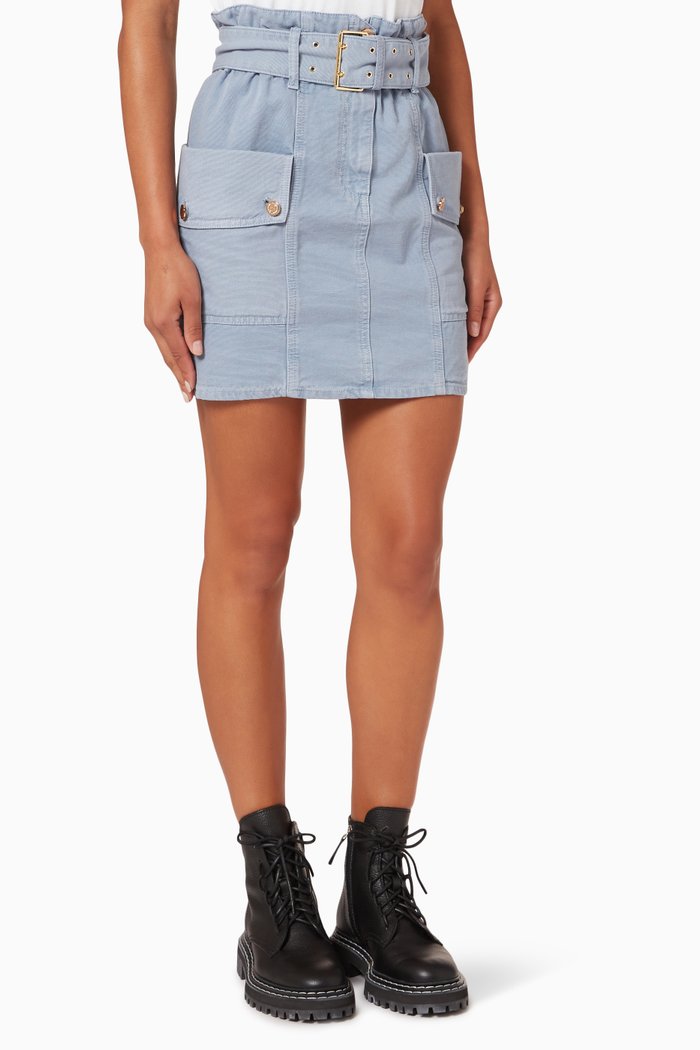 

High-waisted Mini Skirt in Cotton Denim, Purple