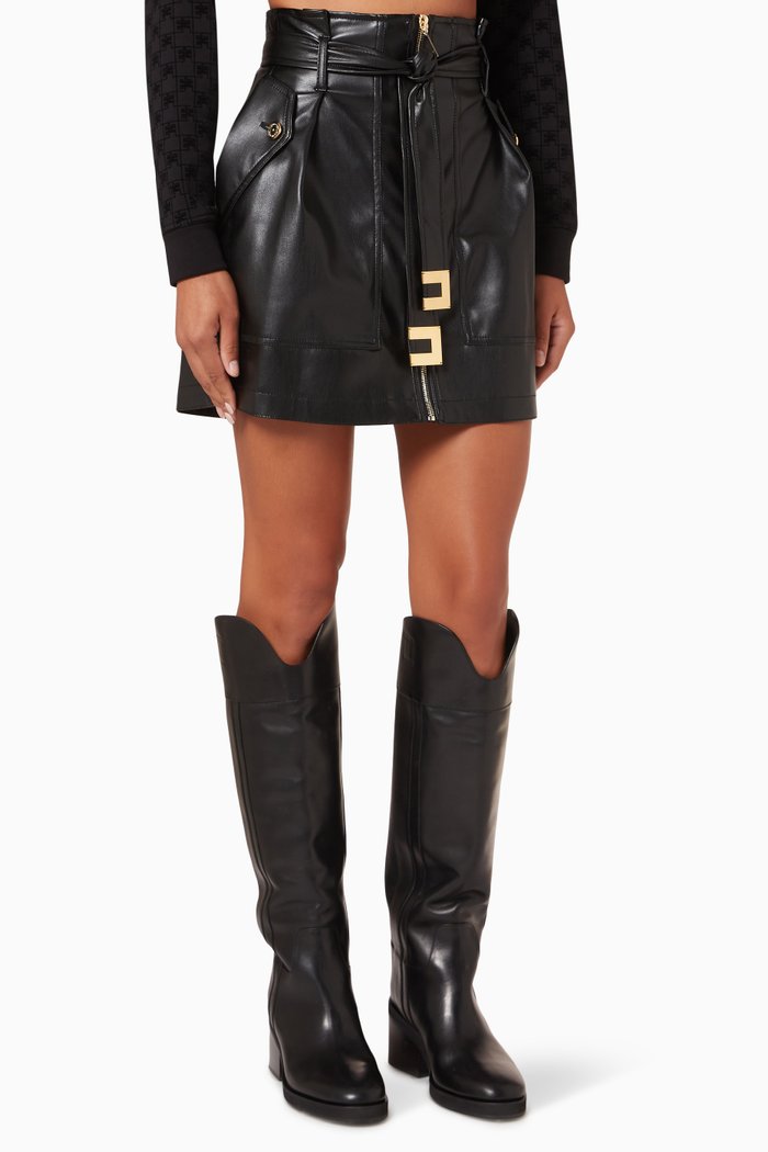 

High-waisted Short Skirt in Faux Leather, Black