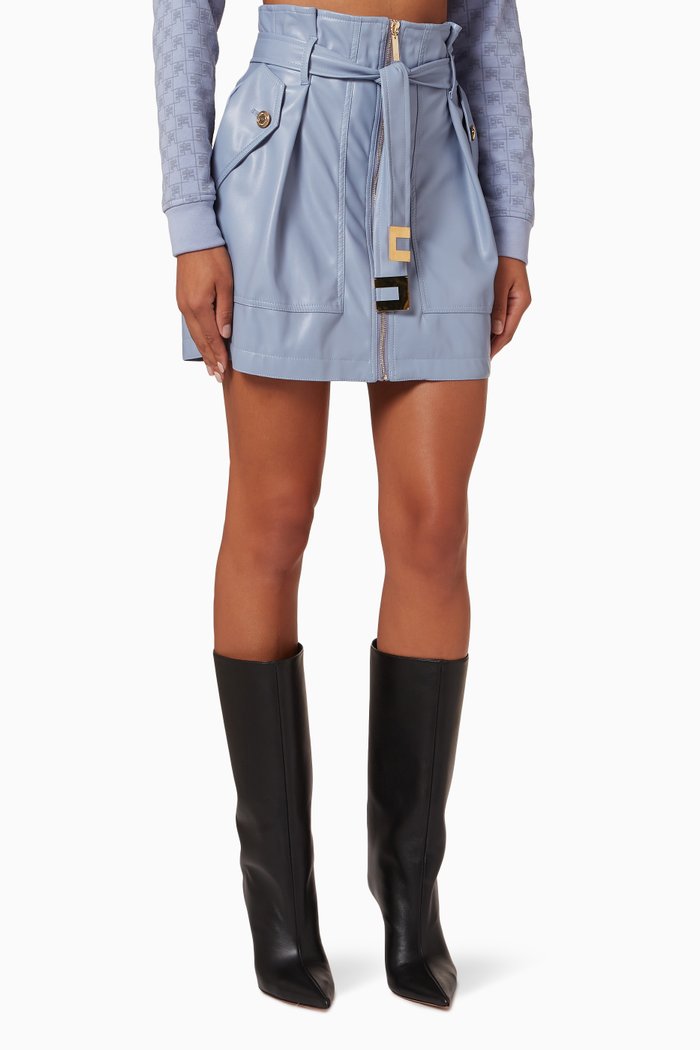 

High-waisted Short Skirt in Faux Leather, Purple
