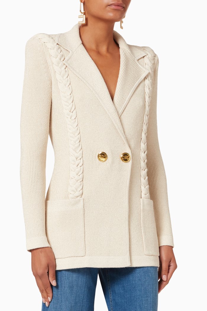 

Buttoned Cardigan in Viscose Rib Knit, Neutral
