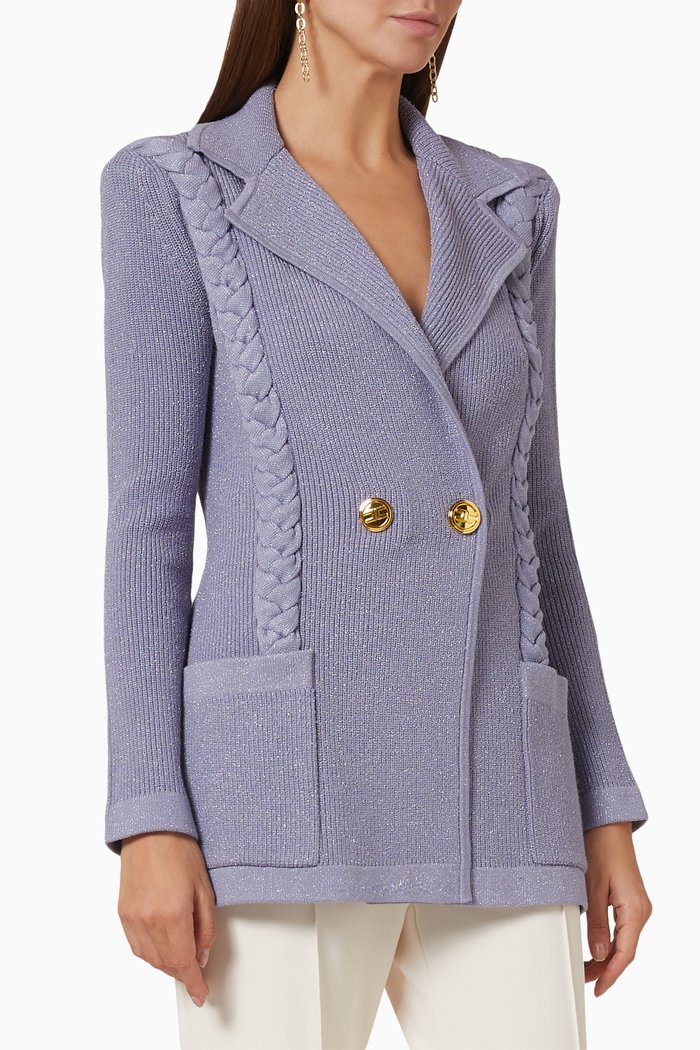 

Buttoned Cardigan in Viscose Rib Knit, Purple