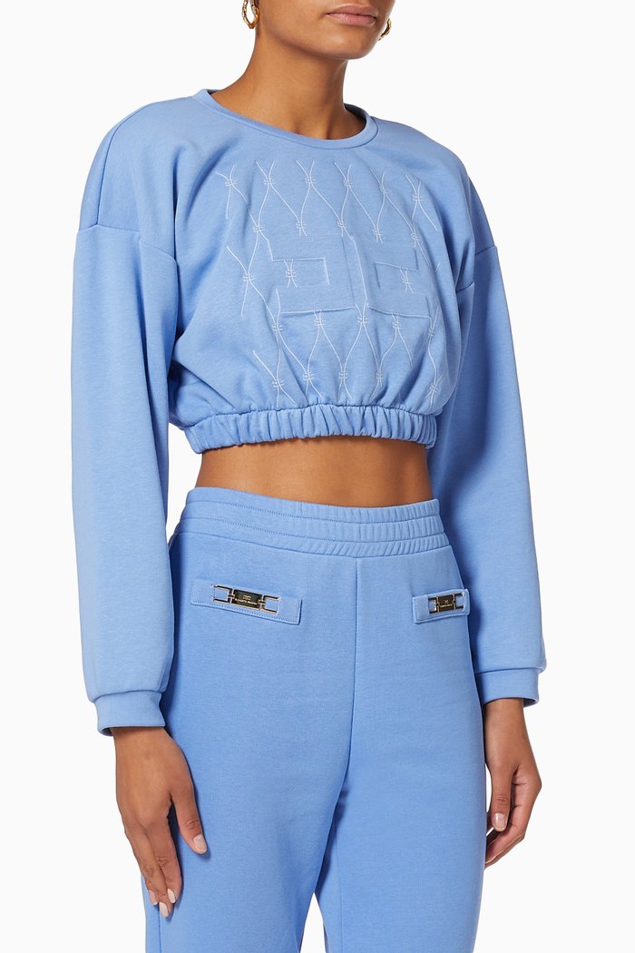 

Gathered Crop Sweatshirt in Cotton, Blue