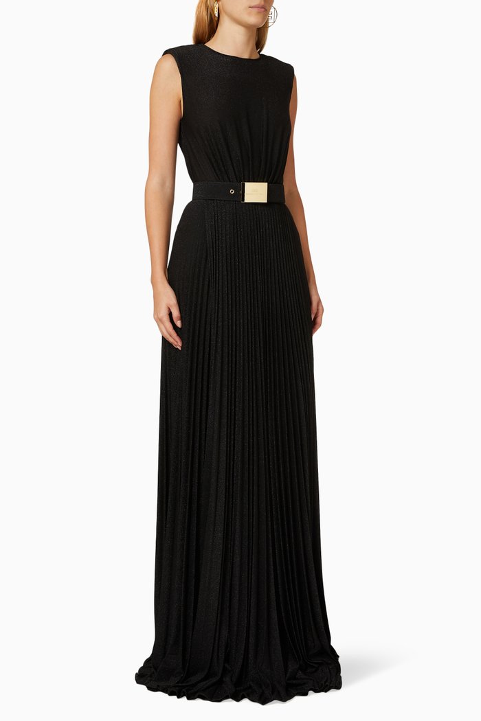 

Red Carpet Pleated Dress in Viscose-blend Knit, Black