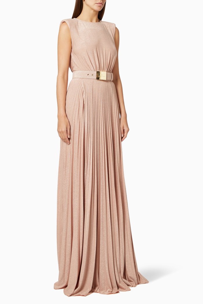 

Red Carpet Pleated Dress in Viscose-blend Knit, Brown