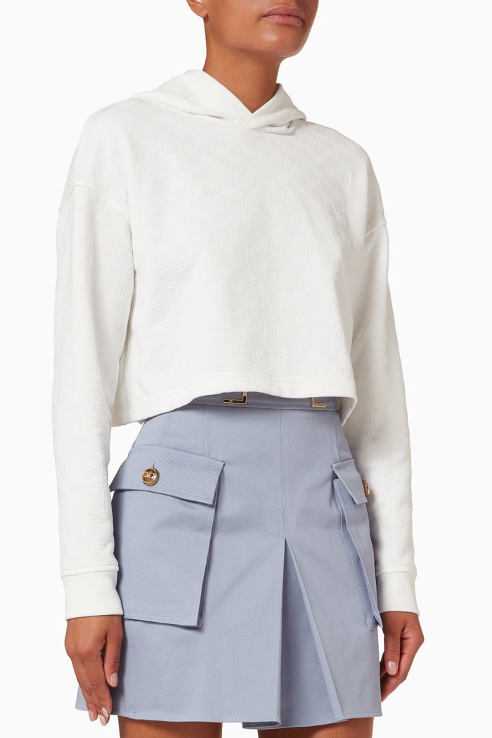 

Crop Hooded Sweatshirt in Cotton-blend Fleece, White