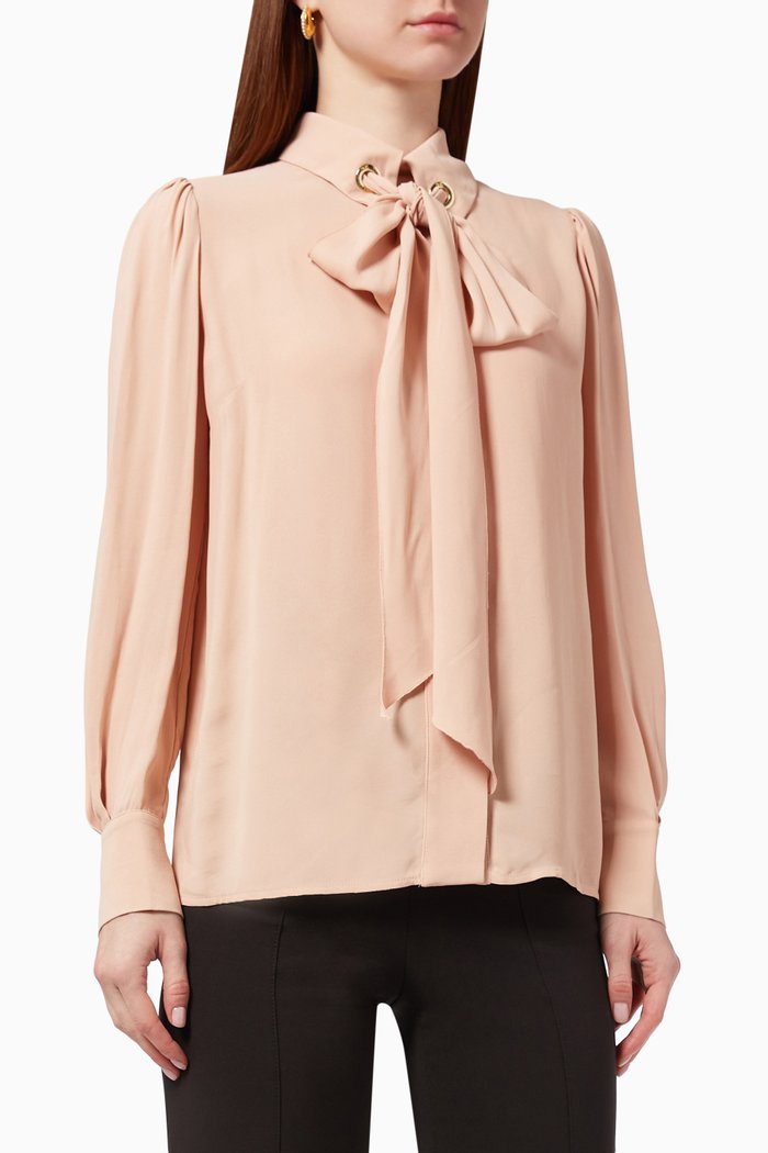 

Blouse with Bow in Georgette Fabric, Brown
