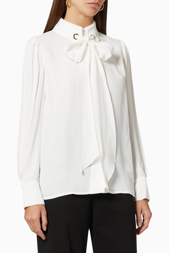 

Blouse with Bow in Georgette Fabric, White