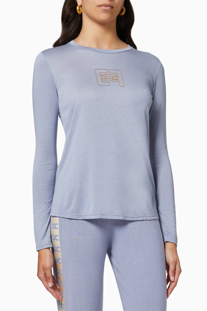 

Logo Print Long Sleeve T-shirt in Modal Jersey, Purple