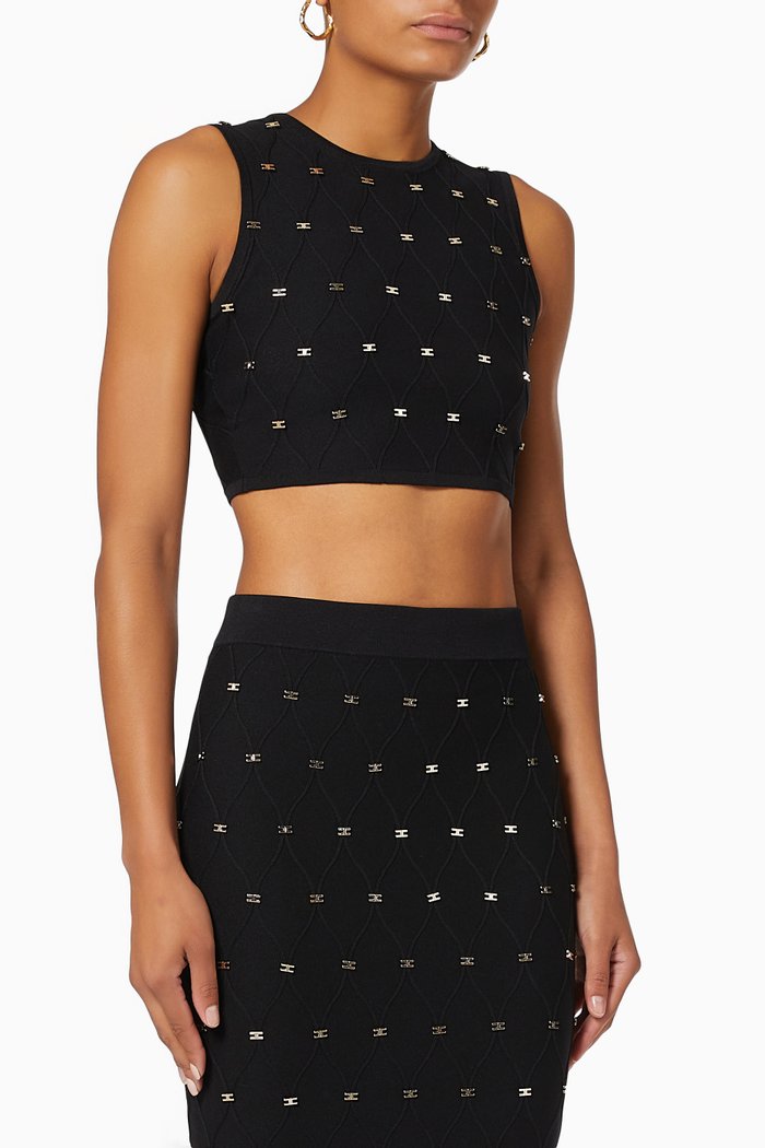

Sleeveless Crop Top in Viscose Knit, Black