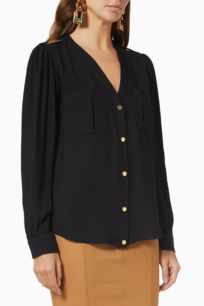 

Gold Detail Blouse in Georgette, Black