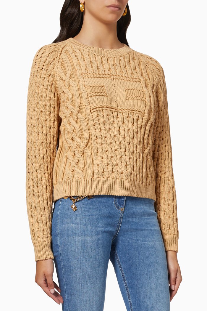 

Short Sweater in Cotton-blend Knit, Brown