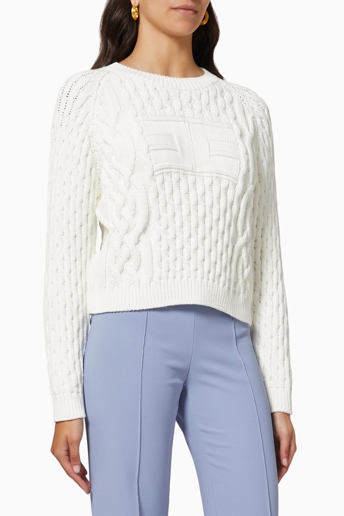 

Short Sweater in Cotton-blend Knit, White