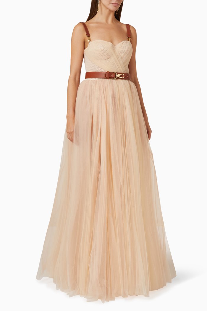 

Sleeveless Gown in Embellished Tulle, Neutral