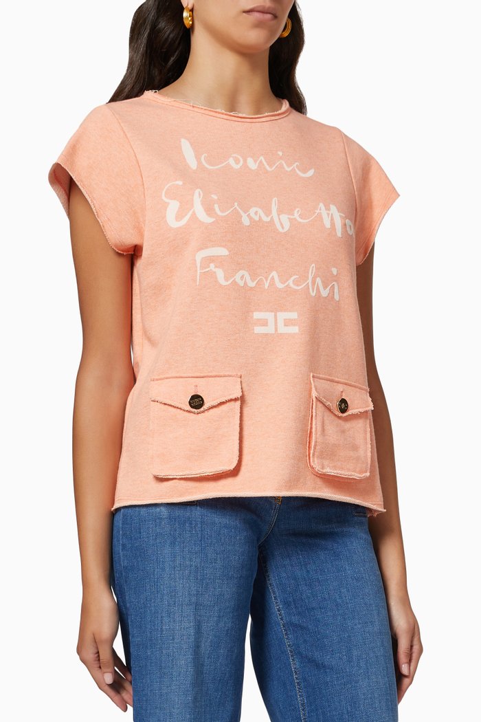 

Iconic Print Short Sleeve Sweatshirt in Cotton, Orange