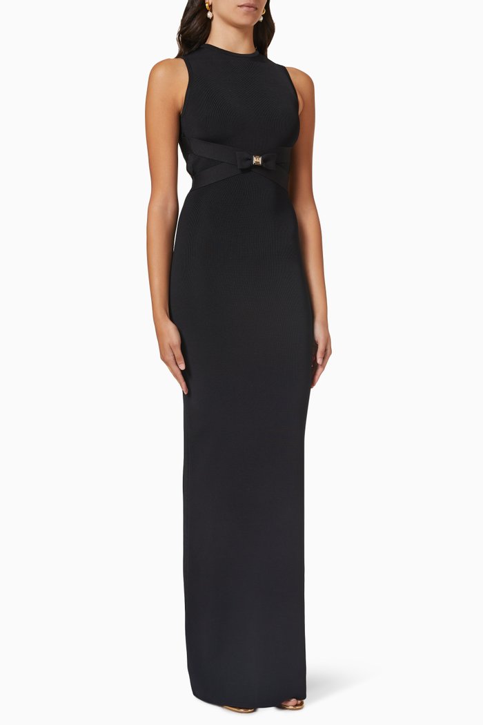 

Ribbon-Back Gown in Stretch Viscose, Black