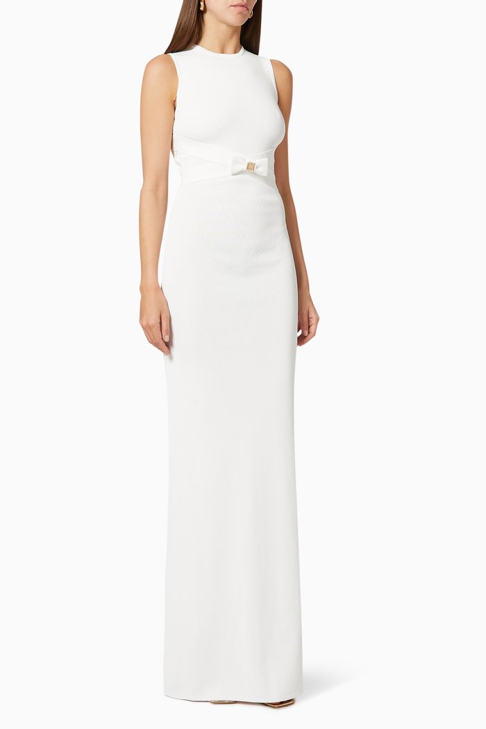 

Ribbon-Back Gown in Stretch Viscose, White